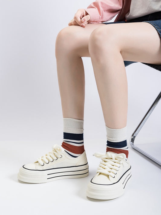 2023 summer new casual all-match light and breathable thick-soled white shoes women's heightened student canvas shoes women's sneakers