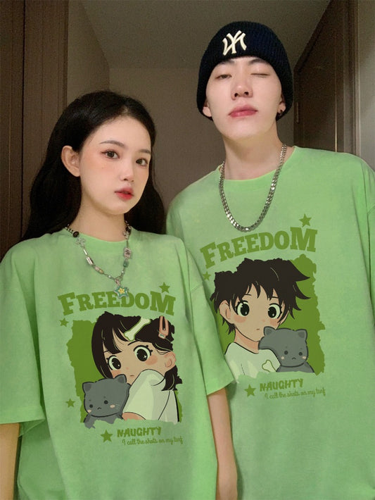 Different and special couple outfits summer short-sleeved clothes 2023 new trendy high-end suit T-shirts for men and women