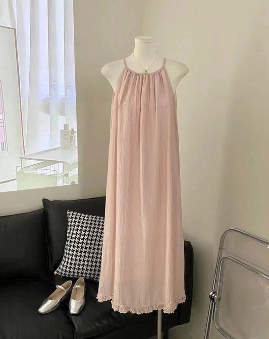 Duolaimi pure color suspender skirt 2023 spring and summer new Korean holiday dress sweet chic skirt