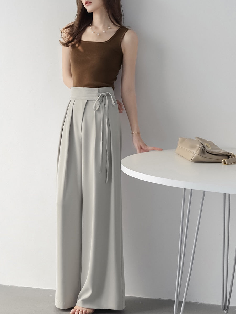 MZOMXO girdle design drapes smooth summer high waist loose straight pants thin ladies casual wide leg pants