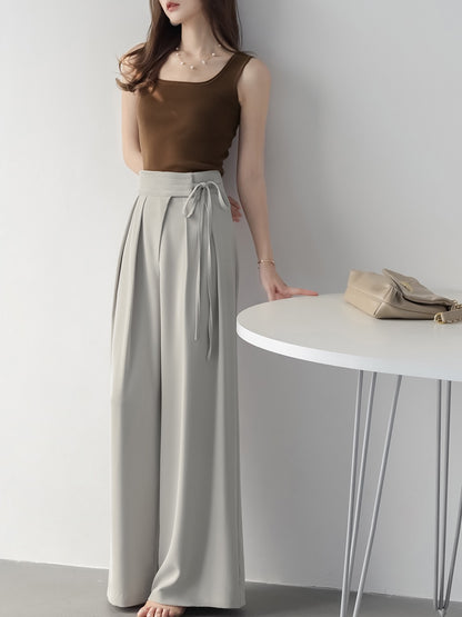 MZOMXO girdle design drapes smooth summer high waist loose straight pants thin ladies casual wide leg pants