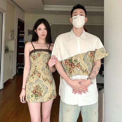 Different couple suits, your clothes, my skirts, 2023 new summer short-sleeved shirts, high-end super hot dresses
