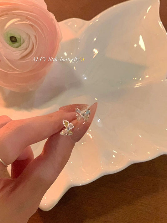 Color butterfly earrings women's light luxury niche earrings 2023 new high-end earrings no ear holes mosquito coil ear clips