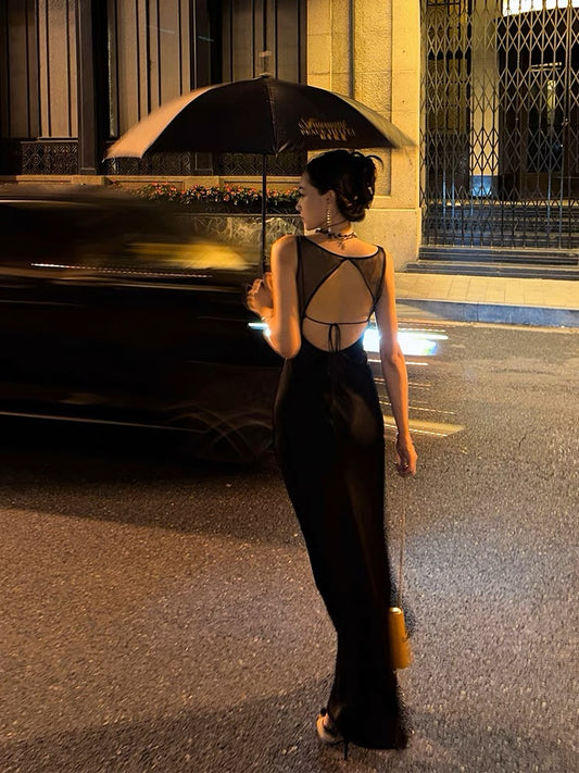 Xiaoli Evelyn Sleeveless Suspender Dress 2023 Summer French Hepburn Lady Temperament Fishtail Package Hip Long Skirt