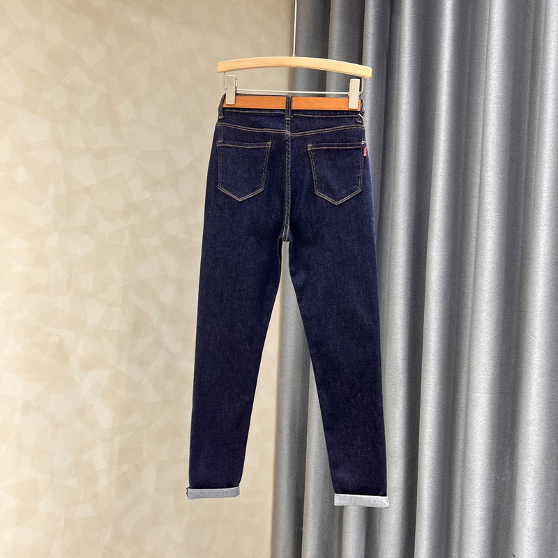 Washed blue skinny jeans women's 2023 new style slim and thin simple retro high waist pencil pants long trousers
