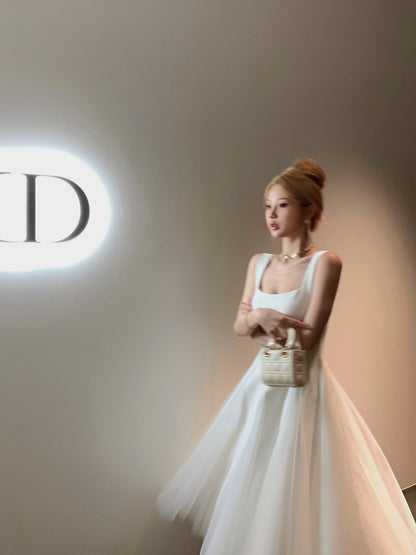 Seaside holiday hot girl vest dress female gauze skirt summer sweet mesh white long skirt pure desire suspender skirt