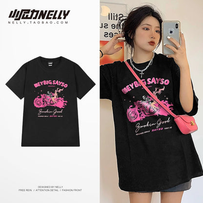 Original brand bad angel cartoon cotton Oversize loose short-sleeved t-shirt Tee half-sleeved mid-sleeved T-shirt bf