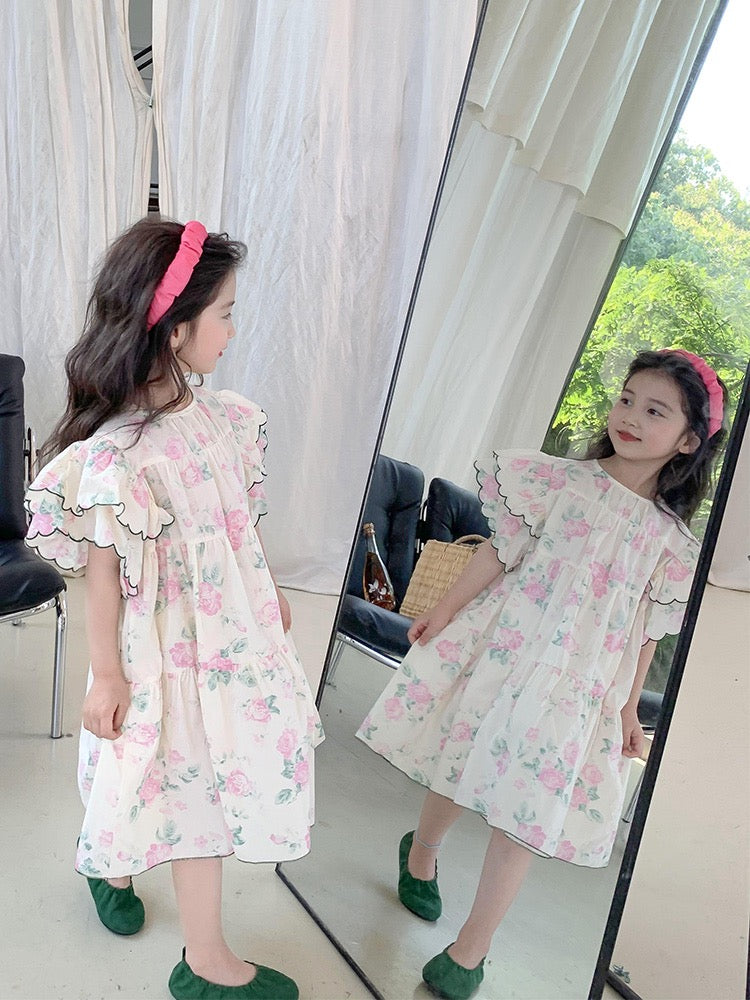 Girls summer dress 2023 new foreign style pure cotton girl birthday princess dress short-sleeved floral children's skirt