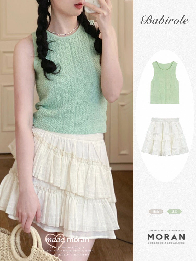 Internet celebrity 2023 fried street suit vest top skirt two-piece suit female summer small milk wear a complete set