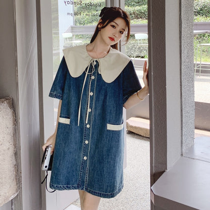 French retro denim doll collar dress female summer 2023 new can be salty and sweet small girl skirt