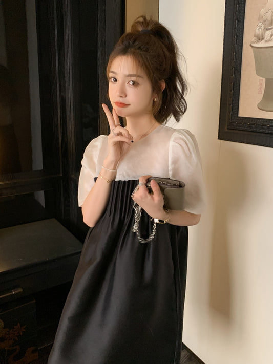French retro puff sleeve dress female summer 2023 new niche design palace style sweet princess dress