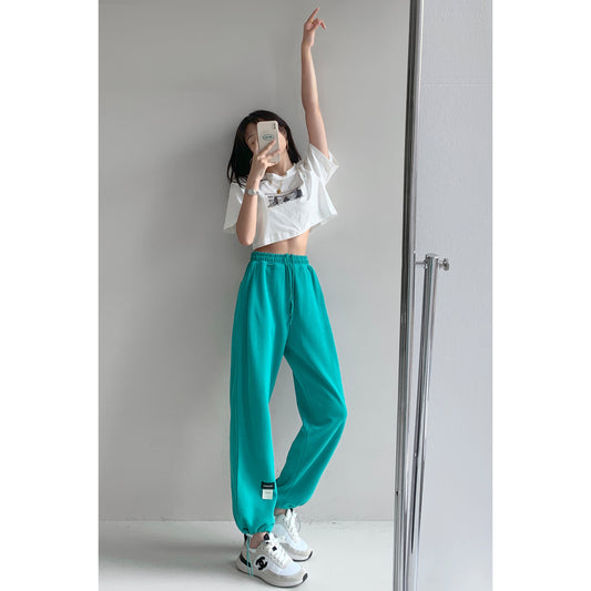 Ins trendy labeling street jazz hip-hop sports pants women's thin section loose slim leg pants drape casual sweatpants