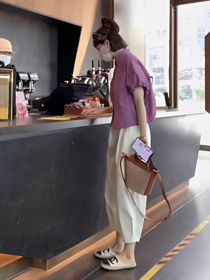 Dopamine wearing pink shirt short-sleeved top women's summer 2023 new design sense niche French chic