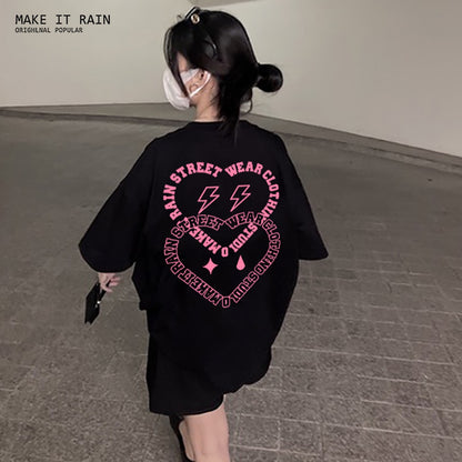 Ins trend new love letter couple tops 2022 national trend hip-hop men's trendy all-match short-sleeved T-shirt loose