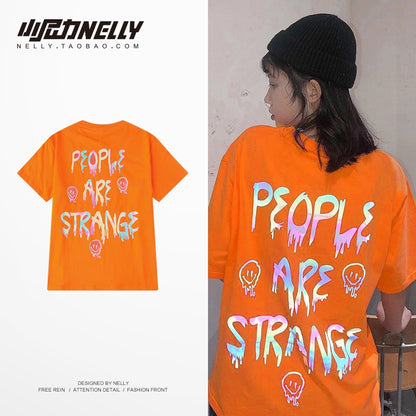 Oversize printed short-sleeved trendy men and women loose ins cotton T-shirt youth retro student couple tops T-shirt