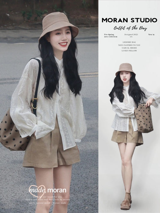 Internet celebrity popular fashion suit female 2023 new summer dress capable temperament shirt top shorts two-piece set advanced
