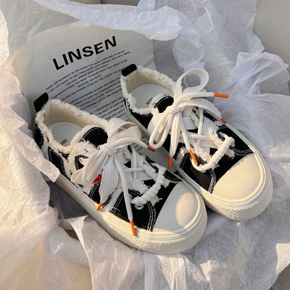 Small white shoes with skirt women's Korean all-match niche original design canvas shoes 2023 summer new sneakers