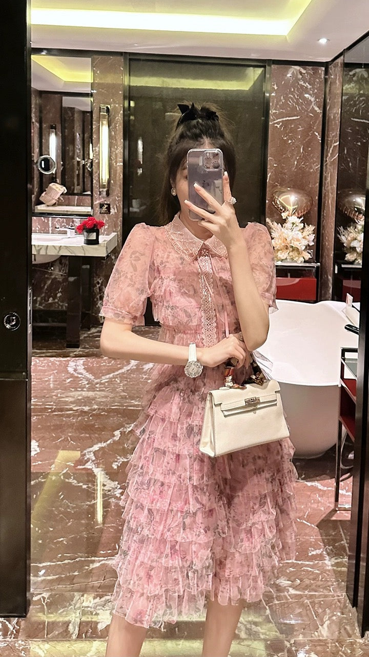 BETTER LS Sweet Pink Fragrant Wind Cake Dress High-quality Heavy Industry Beaded French Dress