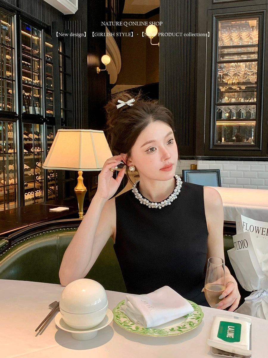 Yang Xiaojuan French handmade pearl collar Hepburn style dress female Lee Nhi Boutique Yang Xiaojuan French handmade pearl collar Hepburn style dress female Lee Nhi Boutique