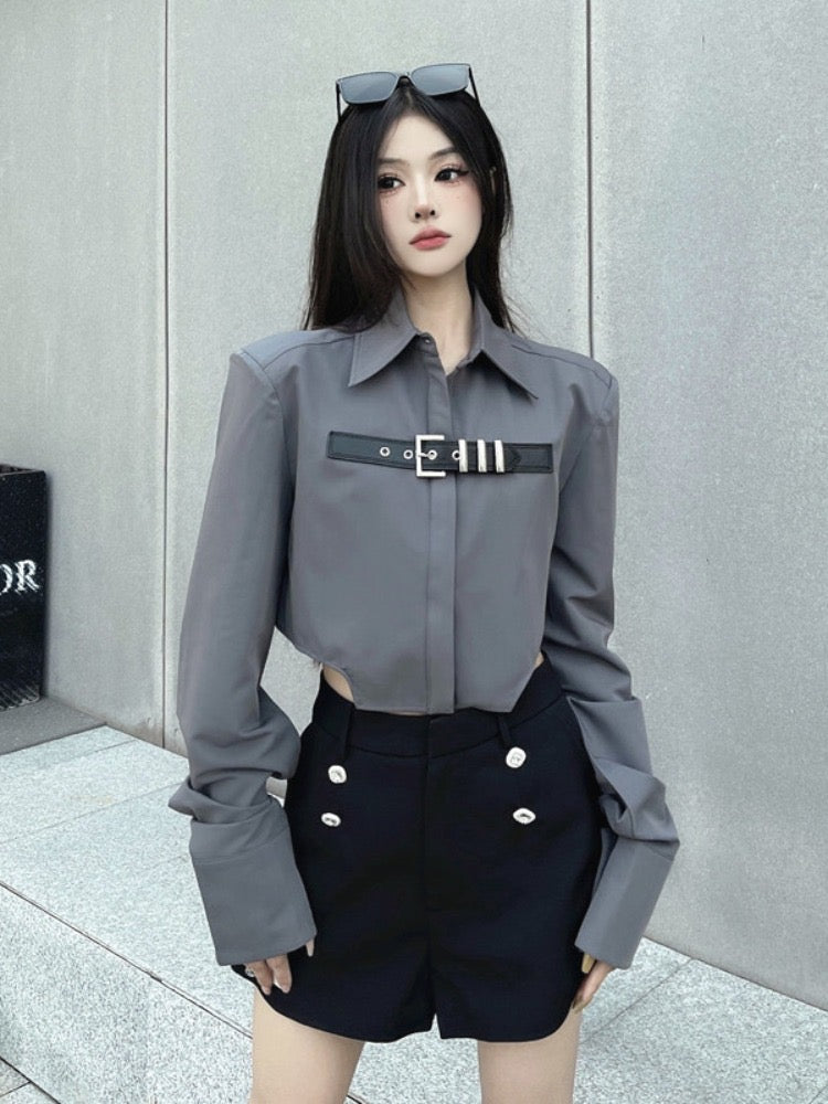 American hot girl short waist shirt women's spring design sense niche shirt coat chic top tide