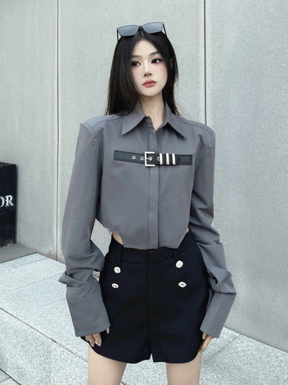 American hot girl short waist shirt women's spring design sense niche shirt coat chic top tide