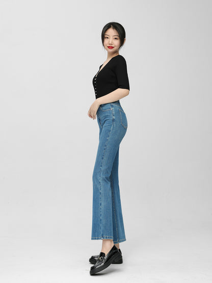 Wang Youshan's slightly flared jeans women's high waist nine points spring and summer 2023 new slim and slim slim flared pants