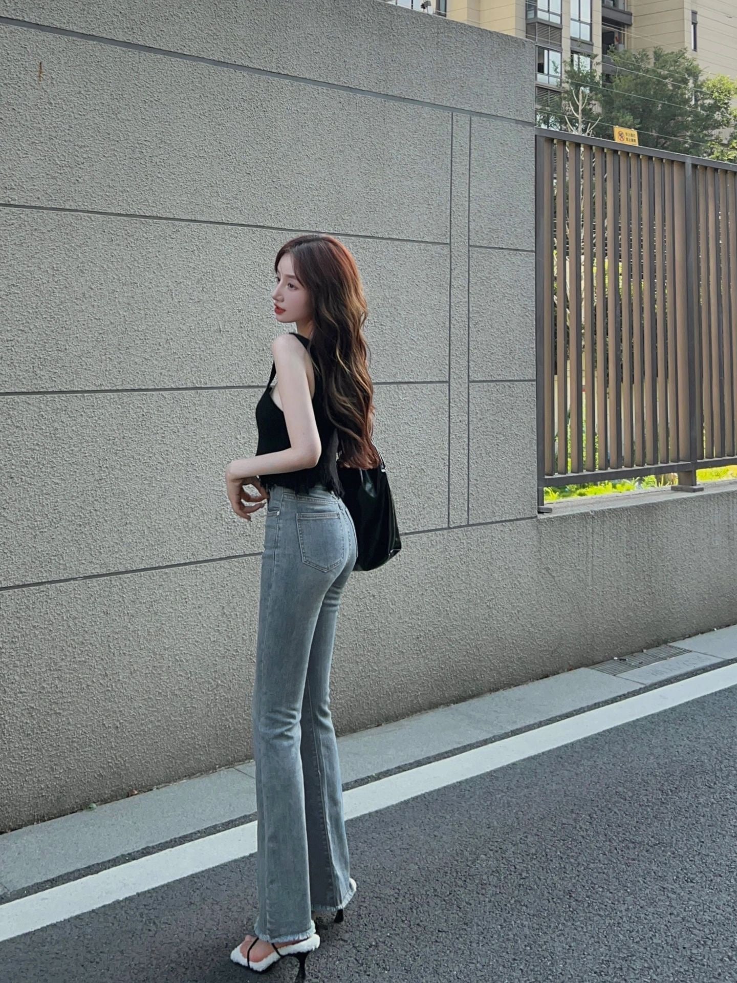 Temperament Sexy Millennium Spice Girls High Waist Raw Edge Micro Flared Jeans Summer New Retro Blue Elastic Flared Trousers