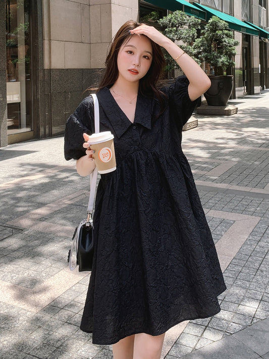 Tea break French puff sleeve black dress female summer 2023 new loose casual fashion age-reducing doll skirt