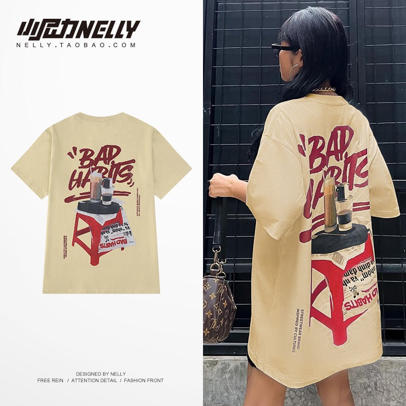 Retro oversize short-sleeved men's and women's bf style new loose half-sleeved American retro t-shirt pure cotton men's t-shirt