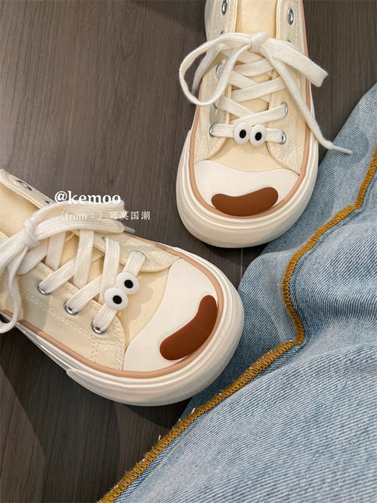 Kemo Guochao explosively changed cute puppy canvas shoes women's 2023 summer new original design casual square-toed sneakers