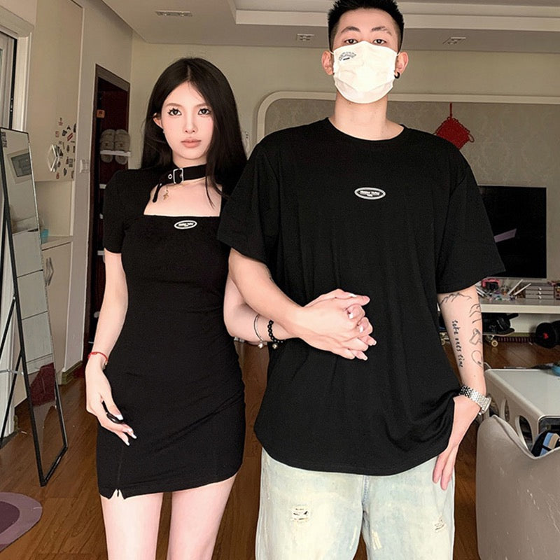 French couple outfit summer niche design sense one dress one skirt 2023 new spring high-end suit short-sleeved T-shirt
