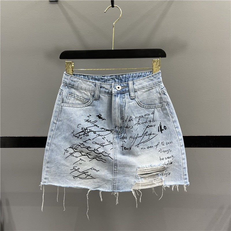 White denim skirt ripped cheap