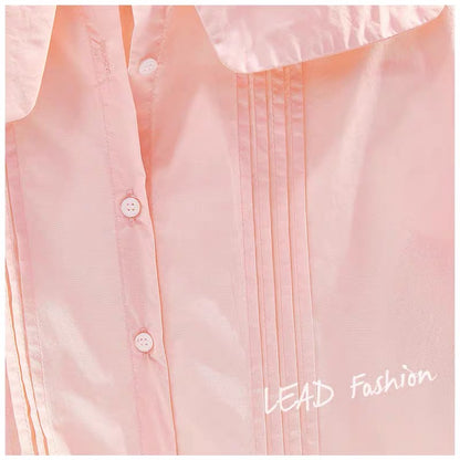 Pink doll collar lantern sleeve thin shirt women 2023 summer Xinhan fan art loose casual lantern sleeve shirt