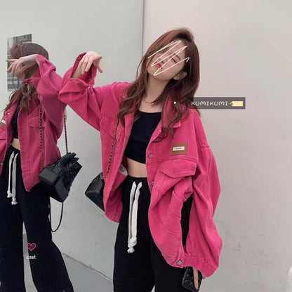 Kumikumi denim jacket women's autumn sweet and cool BF style loose fried street jacket retro wild tooling top tide 1003