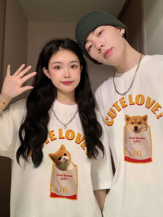 Different couple clothes summer clothes 2023 new niche high-end trendy brand special short-sleeved T-shirt suit disoo