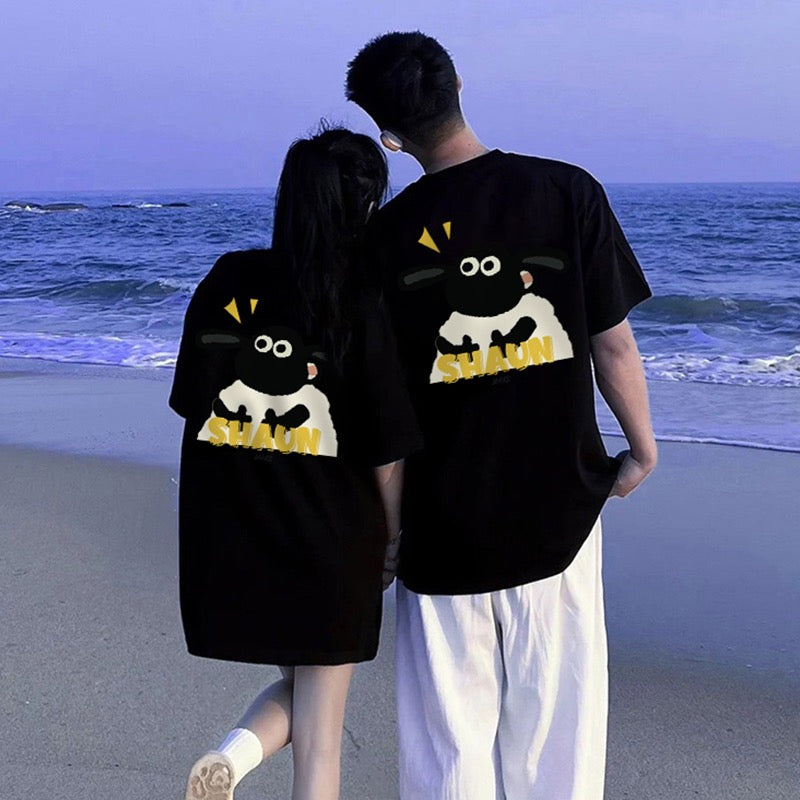 Different dopamine couples' summer clothes 2023 new summer high-end sense niche net red cotton short-sleeved T-shirt