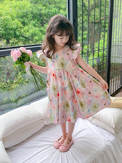 Girls summer dress 2023 new foreign style children's skirt summer little girl summer lotus leaf sleeve princess dress