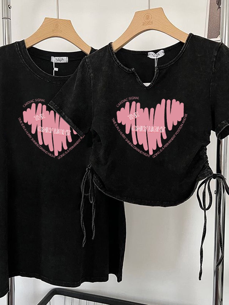 Retro washed old short-sleeved t-shirt women's summer 2023 new compassionate design sense niche short collarbone top