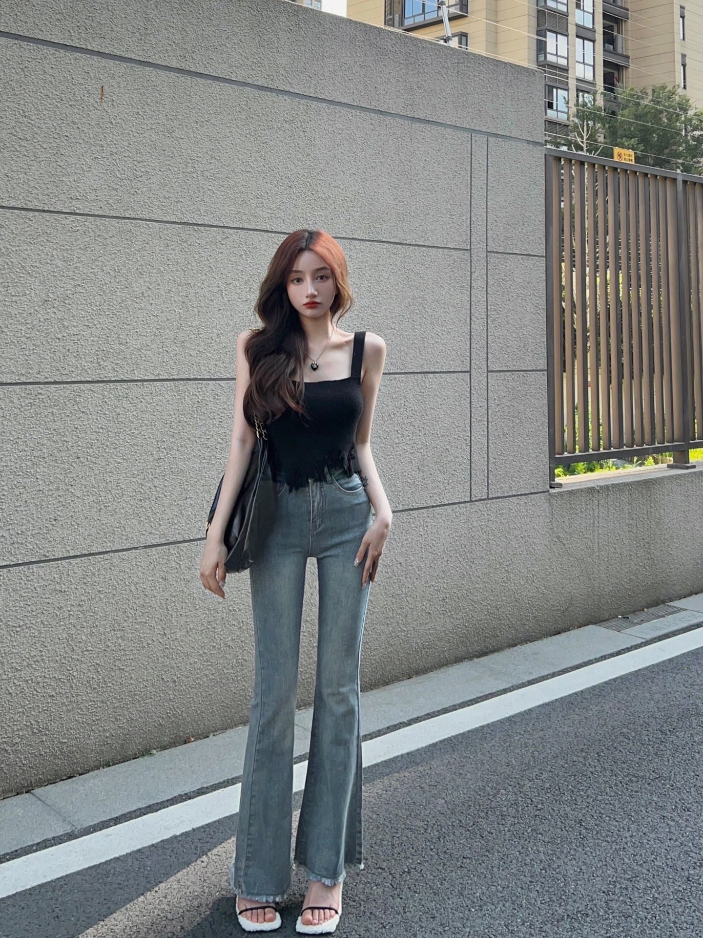 Temperament Sexy Millennium Spice Girls High Waist Raw Edge Micro Flared Jeans Summer New Retro Blue Elastic Flared Trousers