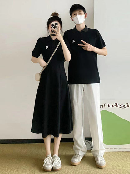 Couple dress, one dress, one dress, summer 2023 new high-end French Polo dress, short-sleeved Korean version, slim and trendy