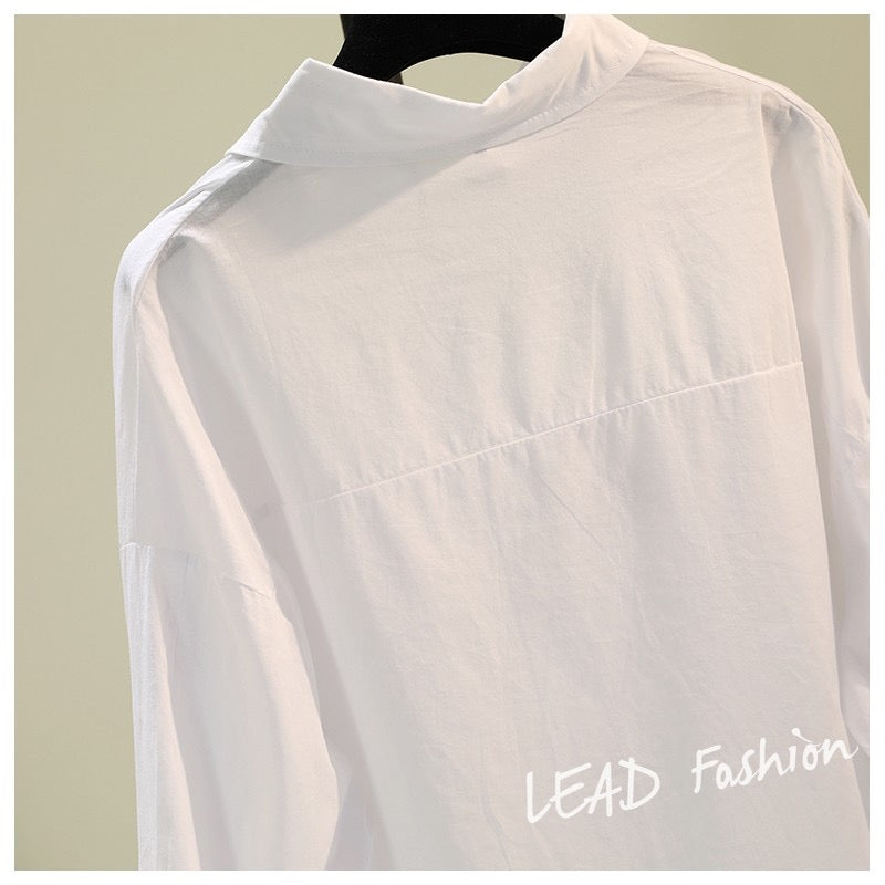 Embroidered cartoon cotton and linen white shirt women 2023 spring new Korean style literary loose casual shirt top tide