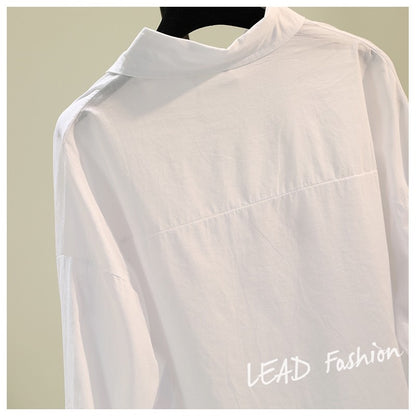 Embroidered cartoon cotton and linen white shirt women 2023 spring new Korean style literary loose casual shirt top tide