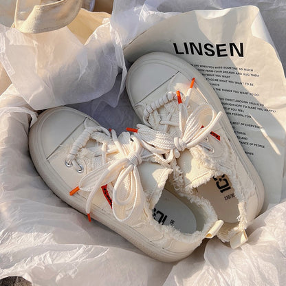 Small white shoes with skirt women's Korean all-match niche original design canvas shoes 2023 summer new sneakers