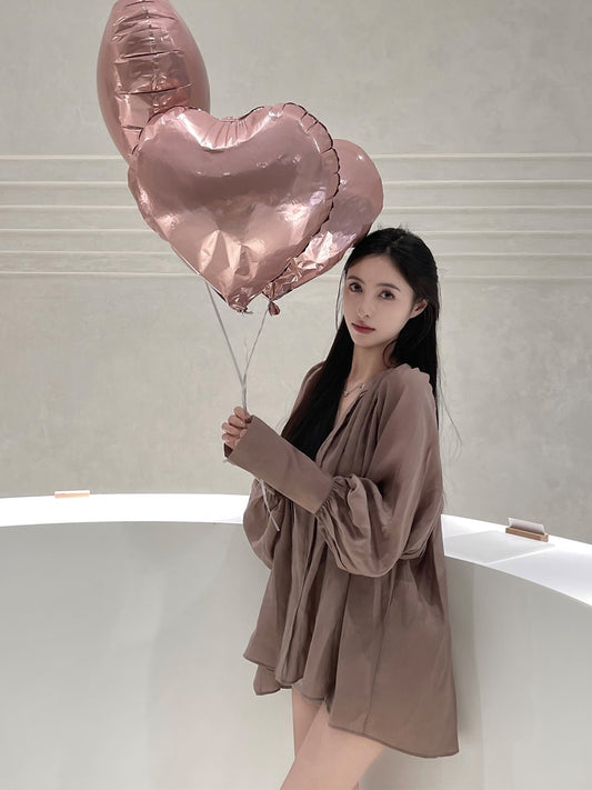 For Fay dry rose cool high-end fashion shirt shirt women's autumn long-sleeved loose V-neck top