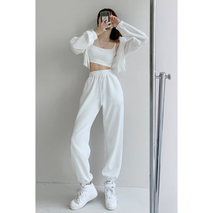 American street loose casual sports pants women's spring and autumn high waist drawstring trousers slim harem pants ins tide