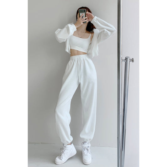 American street loose casual sports pants women's spring and autumn high waist drawstring trousers slim harem pants ins tide