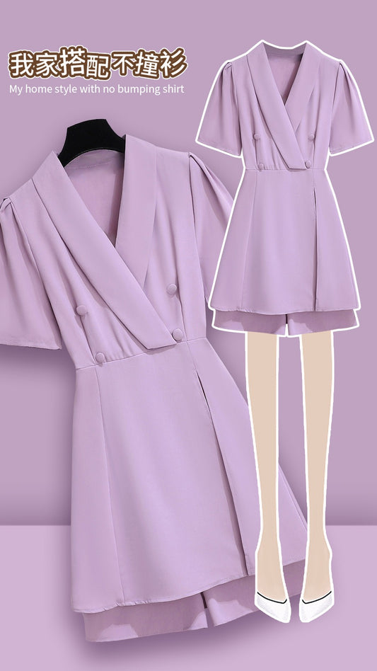Suit dress women's summer 2023 new professional formal occasion temperament ladies purple skirt two-piece set