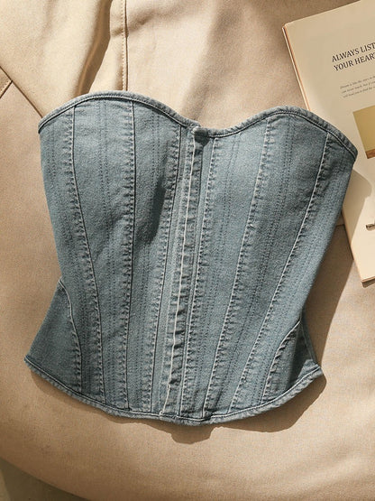 Denim suspenders small vest women's inner and outer wear women's summer self-cultivation tied rope corset design sense tube top bottoming top