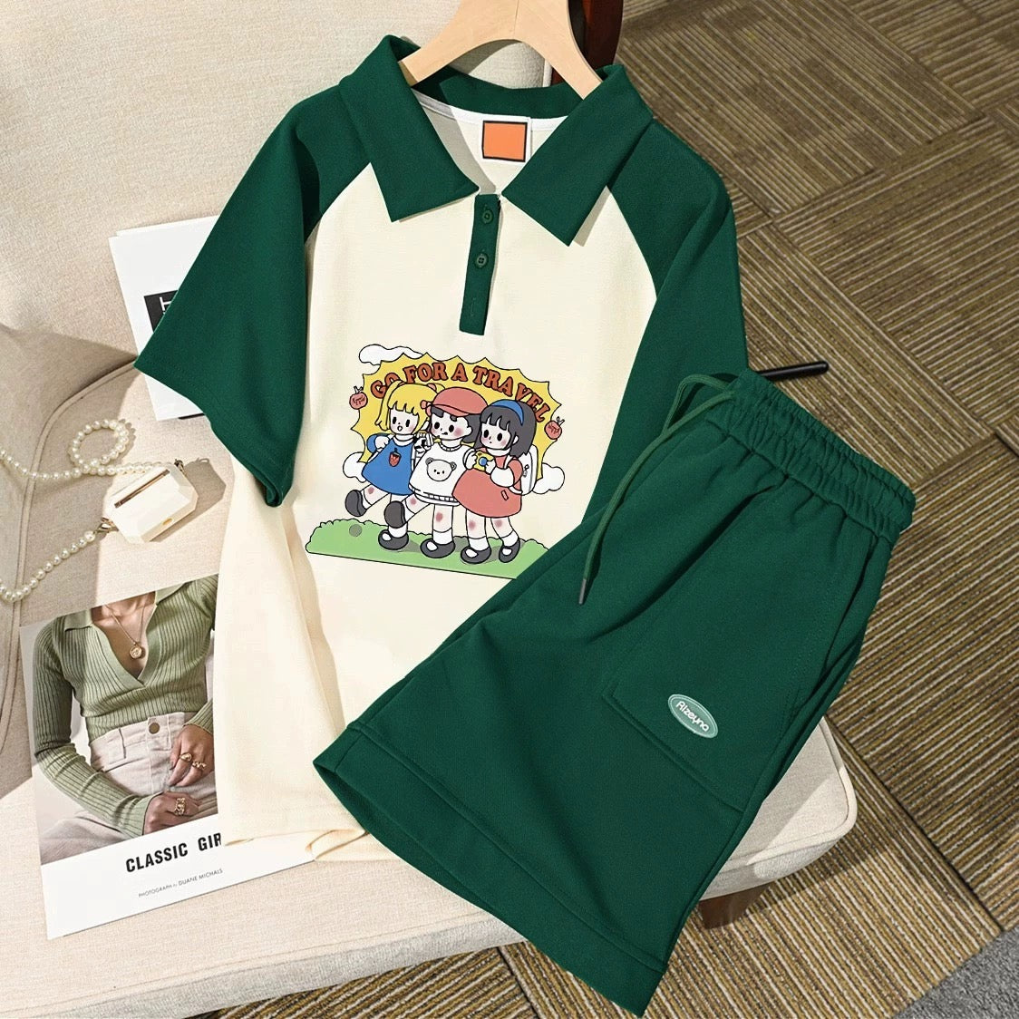 POLO collar pure cotton short-sleeved casual sports suit women's Korean version loose summer fashion age-reducing wide-leg pants two-piece set