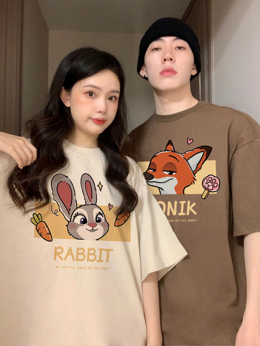 Special couple outfit summer short-sleeved t-shirt 2023 new trend brand clothes high-end sense different suit men